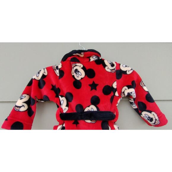 Disney Toddler Mickey Mouse Plush Robe size 2T Attached belt. Red Black - Picture 8 of 9